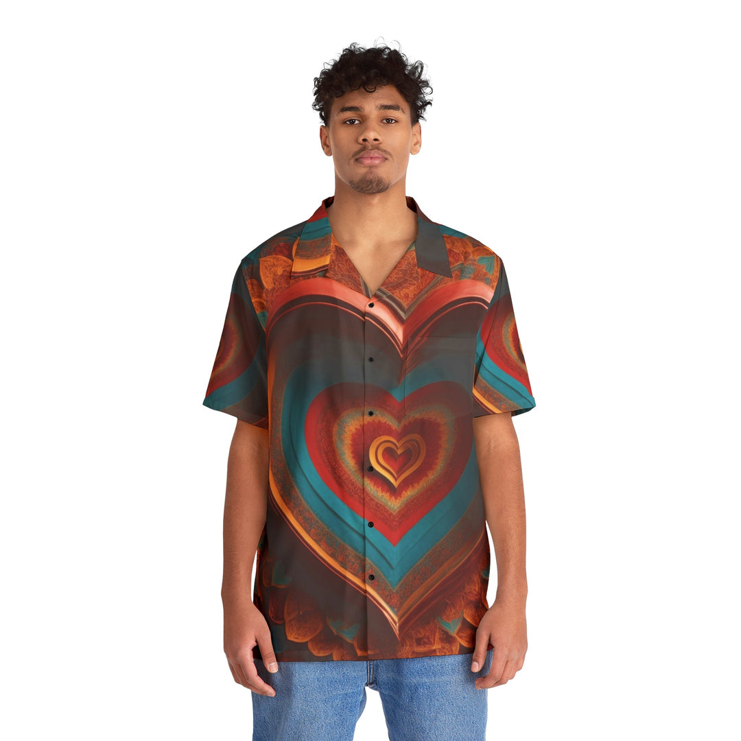 Infinite Layered Hearts - Men's Hawaiian Shirt - All Over Prints - g(0D·IO) - S - Black -