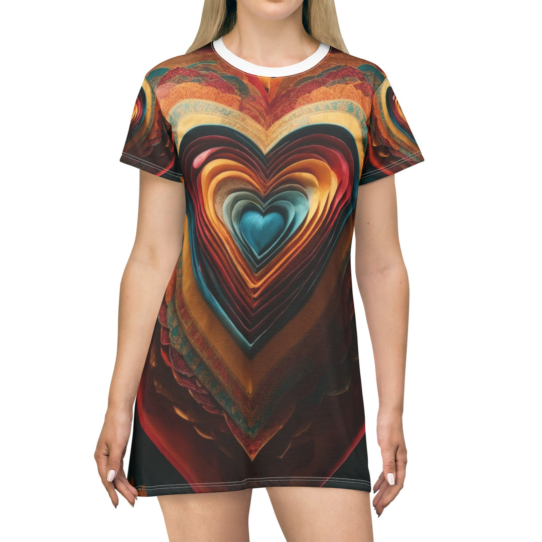 Infinite Layered Hearts - T-Shirt Dress - All Over Prints - g(0D·IO) - XS - -