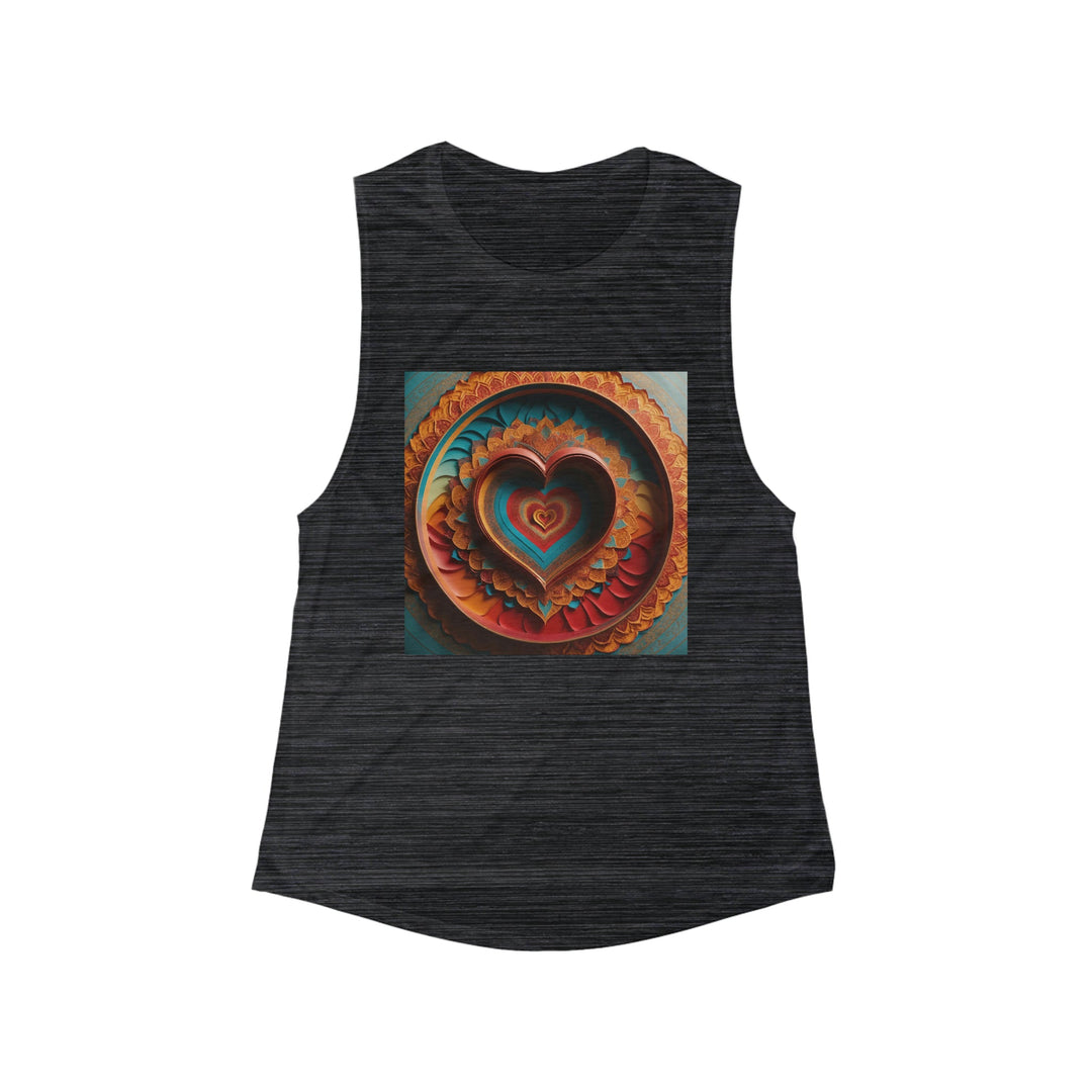 Infinite Layered Hearts - Women's Flowy Scoop Muscle Tank - Tank Top - g(0D·IO) - S - Black Slub -