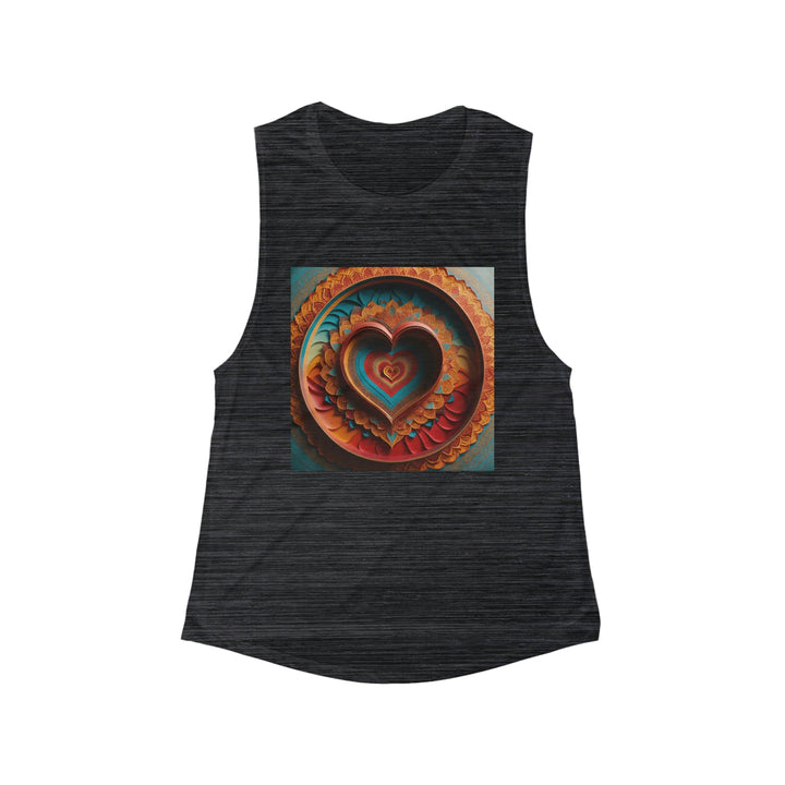 Infinite Layered Hearts - Women's Flowy Scoop Muscle Tank - Tank Top - g(0D·IO) - S - Black Slub -