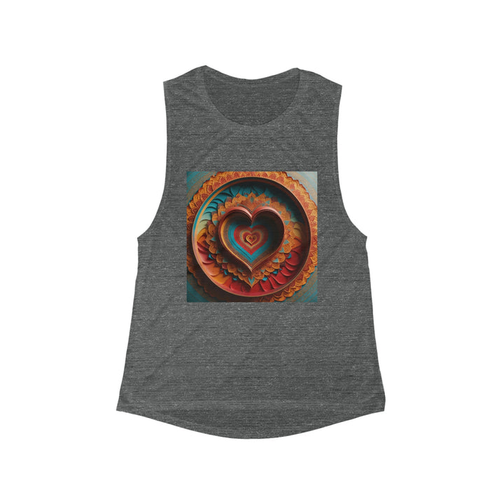 Infinite Layered Hearts - Women's Flowy Scoop Muscle Tank - Tank Top - g(0D·IO) - S - Asphalt Slub -