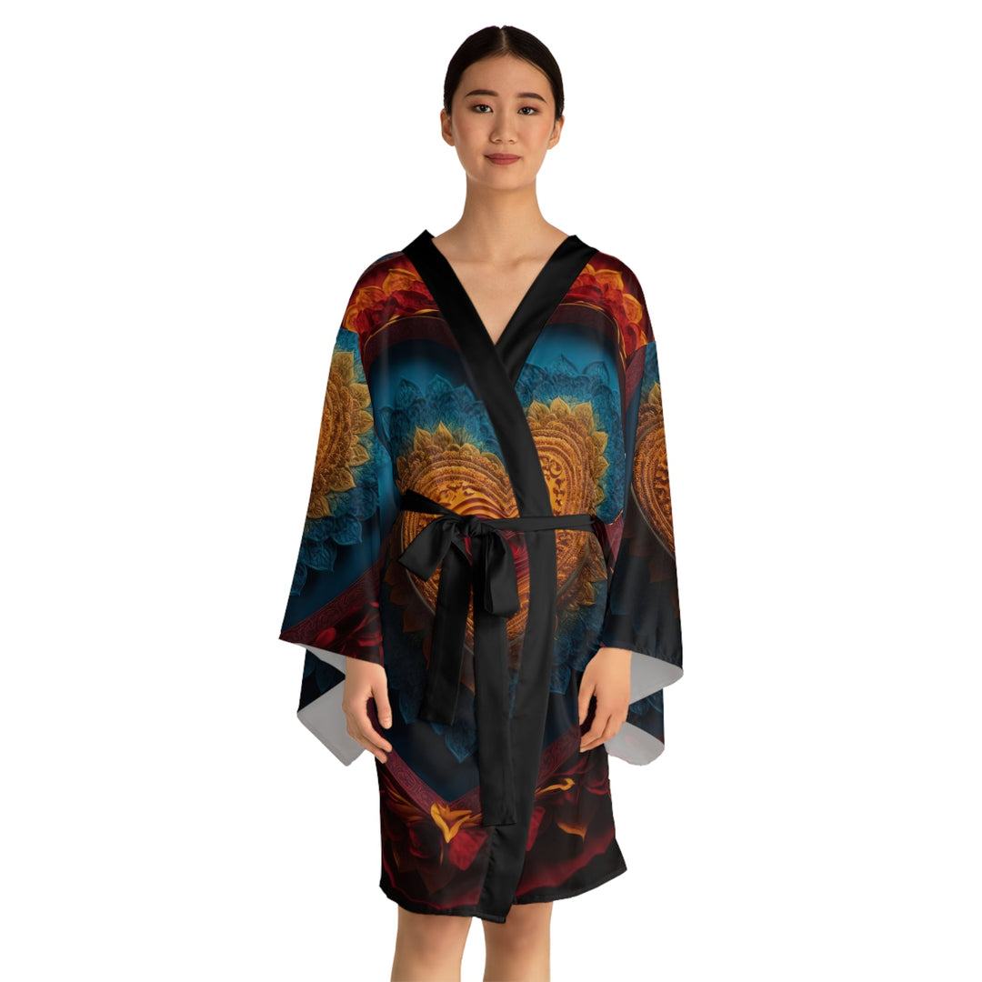 Infinite Layered Love - Long Sleeve Kimono Robe - All Over Prints - g(0D·IO) - XS - Black -