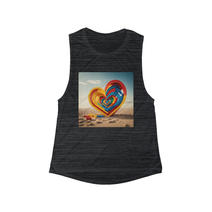 Infinite LEGO Love - Women's Flowy Scoop Muscle Tank - Tank Top - g(0D·IO) - S - Black Slub -