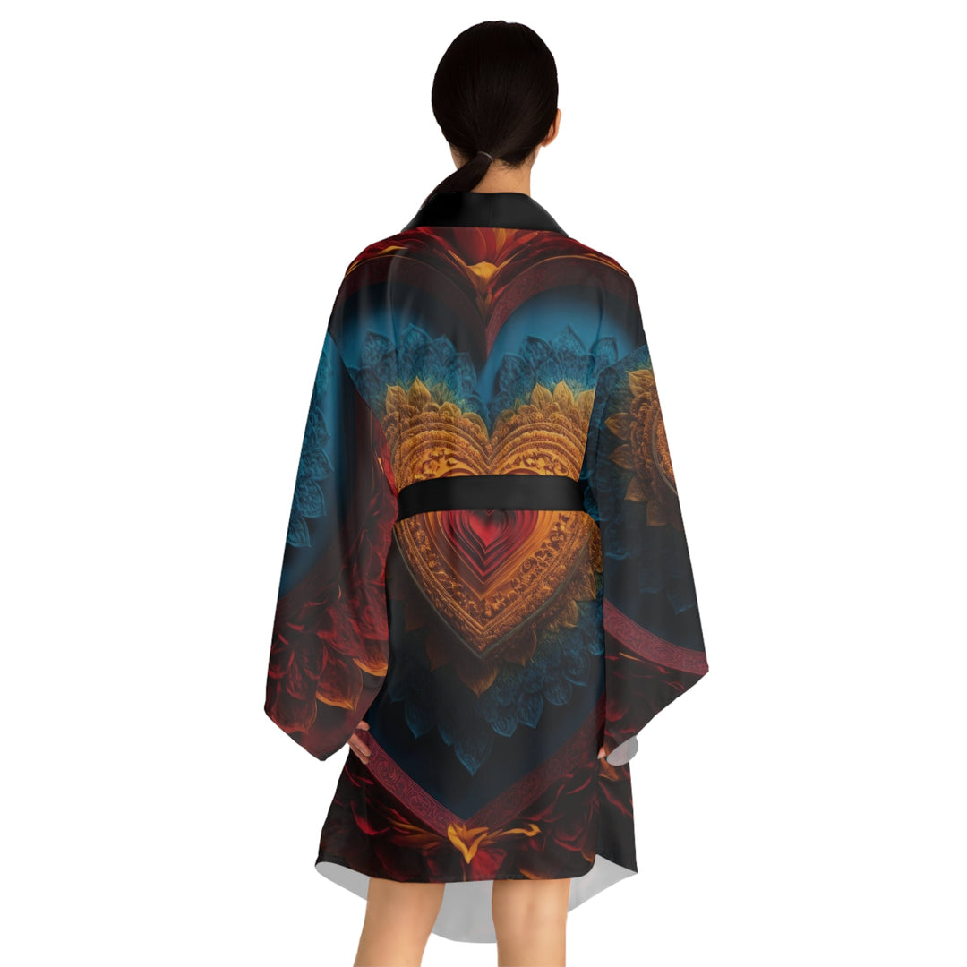 Infinite Love Mandala - Long Sleeve Kimono Robe - All Over Prints - g(0D·IO) - XS - Black -