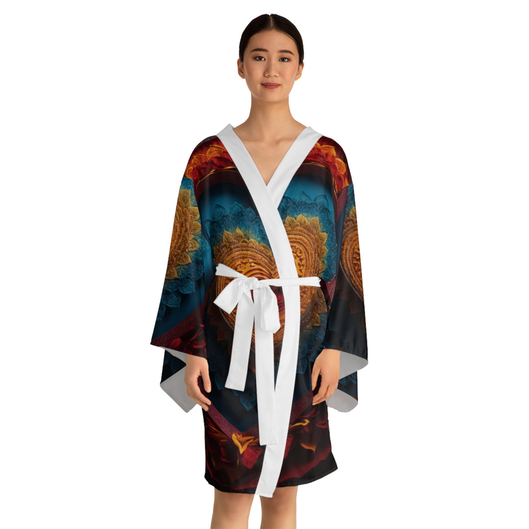 Infinite Love Mandala - Long Sleeve Kimono Robe - All Over Prints - g(0D·IO) - XS - Black -