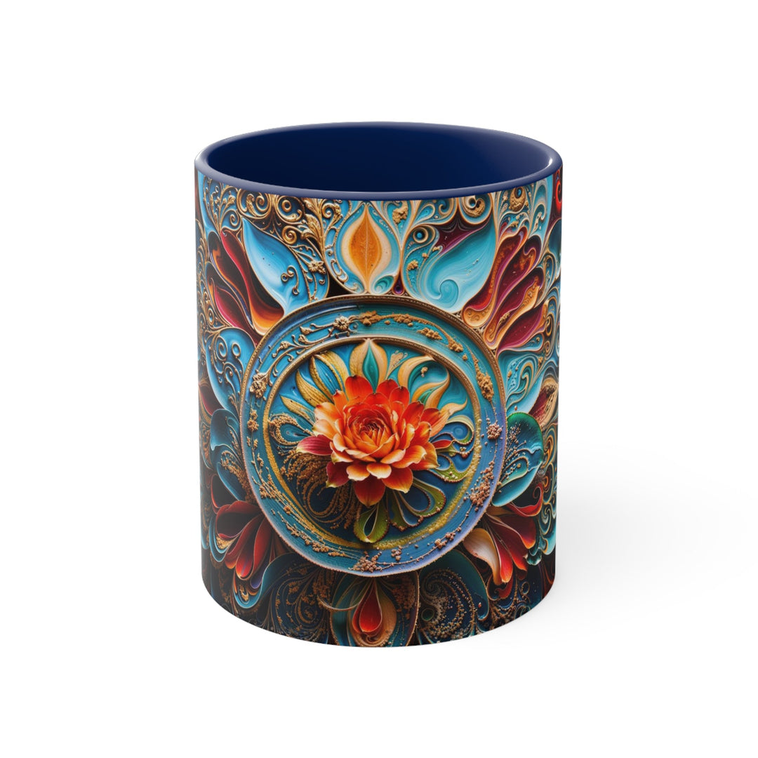 Intricate Floral Mandala - Accent Coffee Mug - Mug - g(0D·IO) - Navy - 11oz -