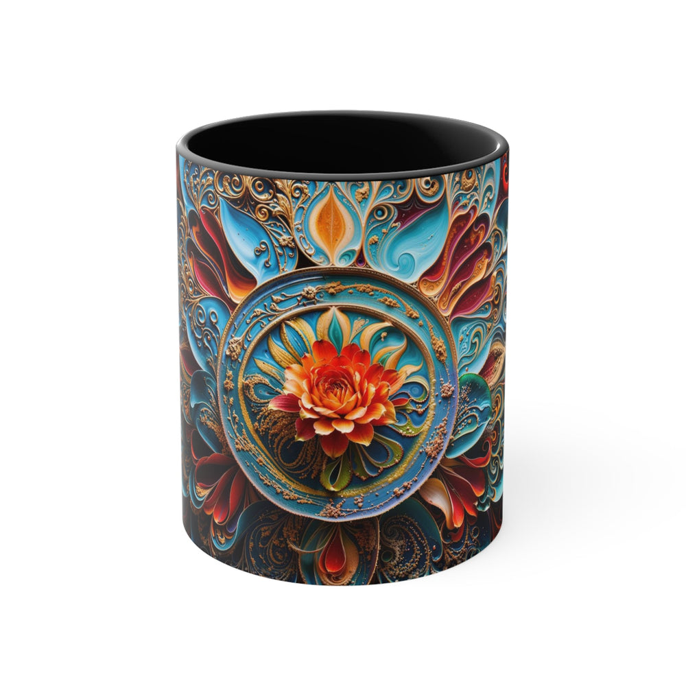 Intricate Floral Mandala - Accent Coffee Mug - Mug - g(0D·IO) - Black - 11oz -