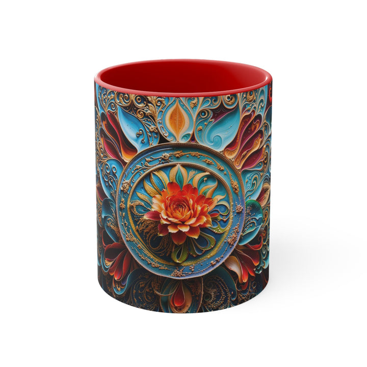 Intricate Floral Mandala - Accent Coffee Mug - Mug - g(0D·IO) - Red - 11oz -