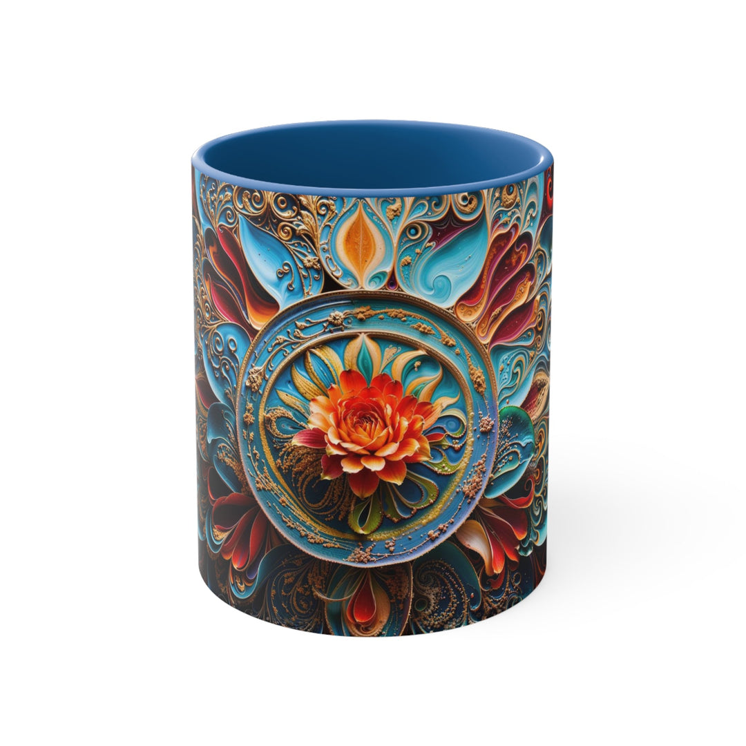 Intricate Floral Mandala - Accent Coffee Mug - Mug - g(0D·IO) - Blue - 11oz -