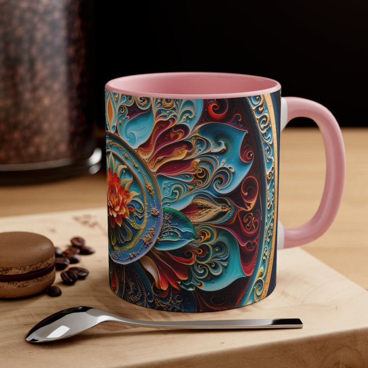 Intricate Floral Mandala - Accent Coffee Mug - Mug - g(0D·IO) - Pink - 11oz -