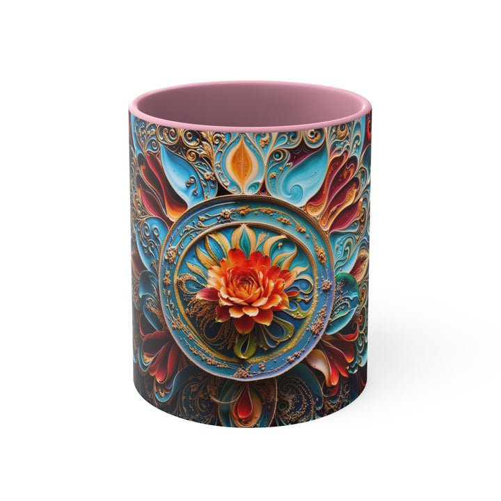 Intricate Floral Mandala - Accent Coffee Mug - Mug - g(0D·IO) - Pink - 11oz -