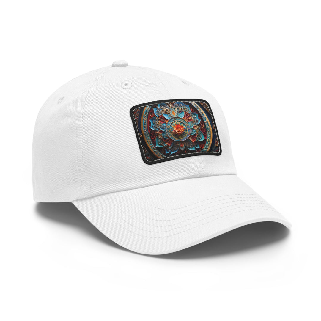 Intricate Floral Mandala - Dad Hat - Hats - g(0D·IO) - White / Black patch - Rectangle - One size