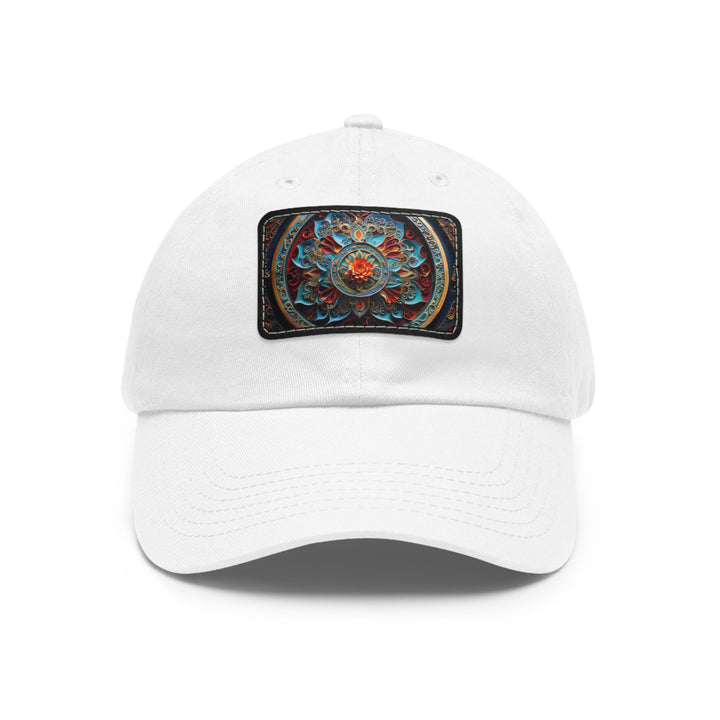 Intricate Floral Mandala - Dad Hat - Hats - g(0D·IO) - White / Black patch - Rectangle - One size