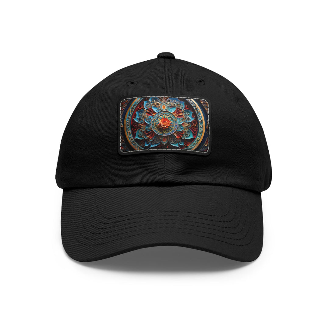 Intricate Floral Mandala - Dad Hat - Hats - g(0D·IO) - Black / Black patch - Rectangle - One size