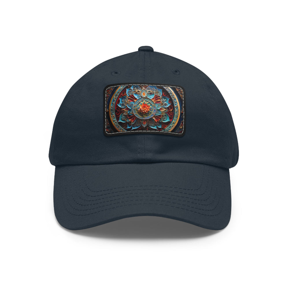 Intricate Floral Mandala - Dad Hat - Hats - g(0D·IO) - Navy / Black patch - Rectangle - One size