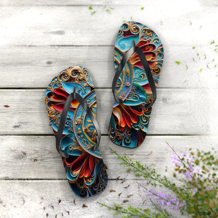 Intricate Floral Mandala - Flip Flops - Shoes - g(0D·IO) - XL - Black sole -