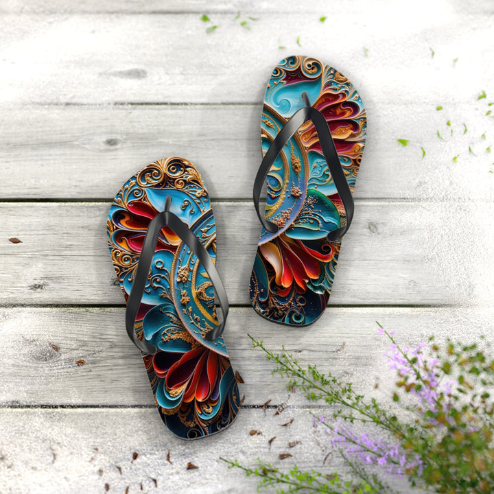 Intricate Floral Mandala - Flip Flops - Shoes - g(0D·IO) - XL - Black sole -