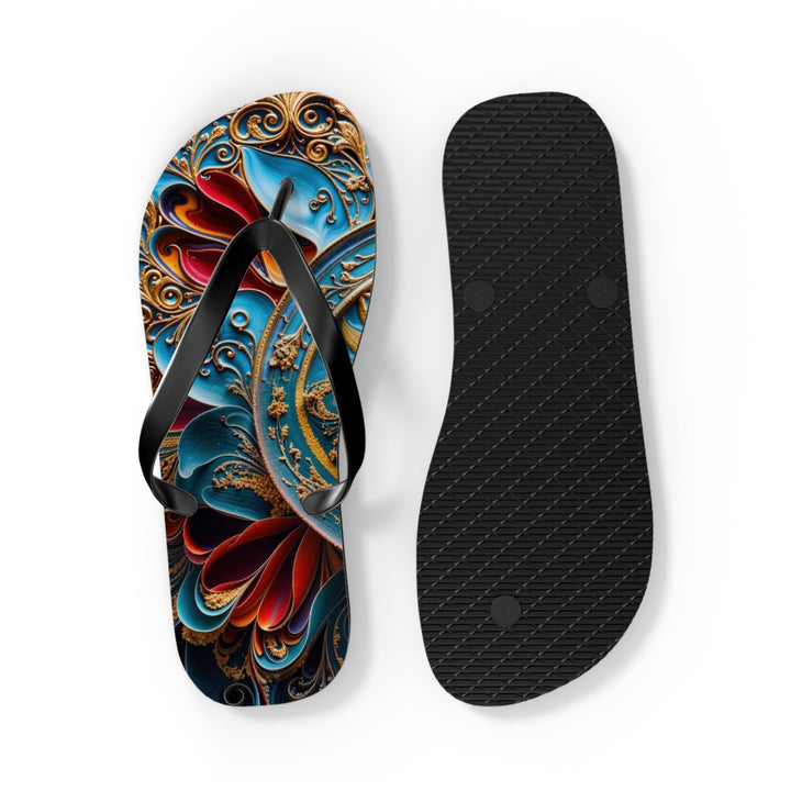 Intricate Floral Mandala - Flip Flops - Shoes - g(0D·IO) - XL - Black sole -