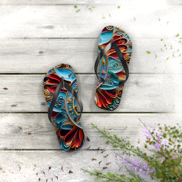 Intricate Floral Mandala - Flip Flops - Shoes - g(0D·IO) - XL - Black sole -