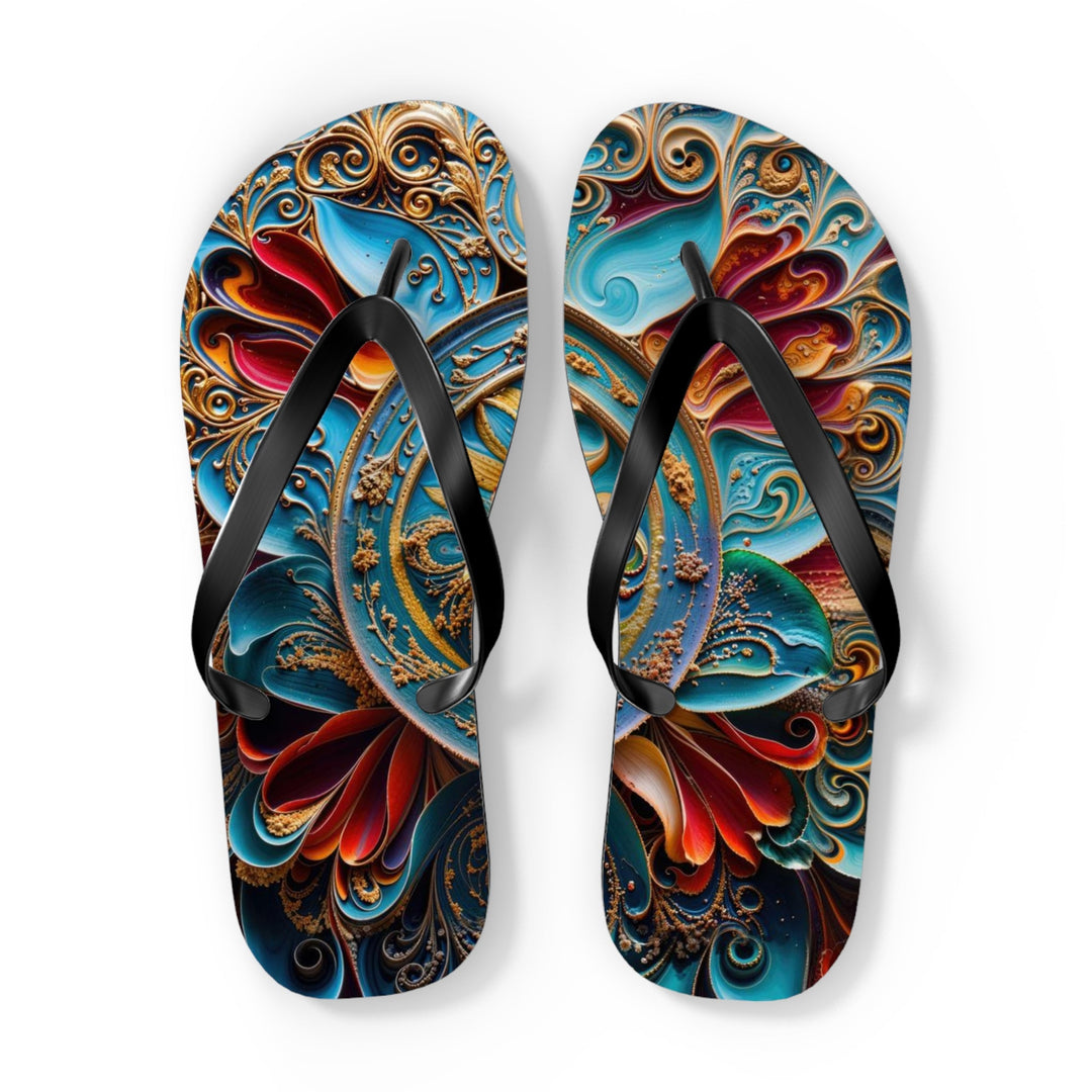 Intricate Floral Mandala - Flip Flops - Shoes - g(0D·IO) - XL - Black sole -