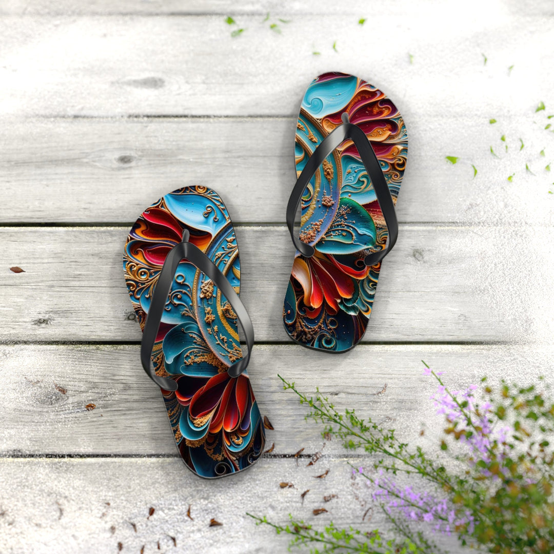 Intricate Floral Mandala - Flip Flops - Shoes - g(0D·IO) - XL - Black sole -