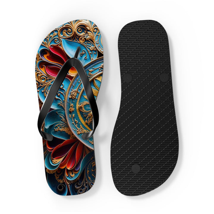 Intricate Floral Mandala - Flip Flops - Shoes - g(0D·IO) - XL - Black sole -