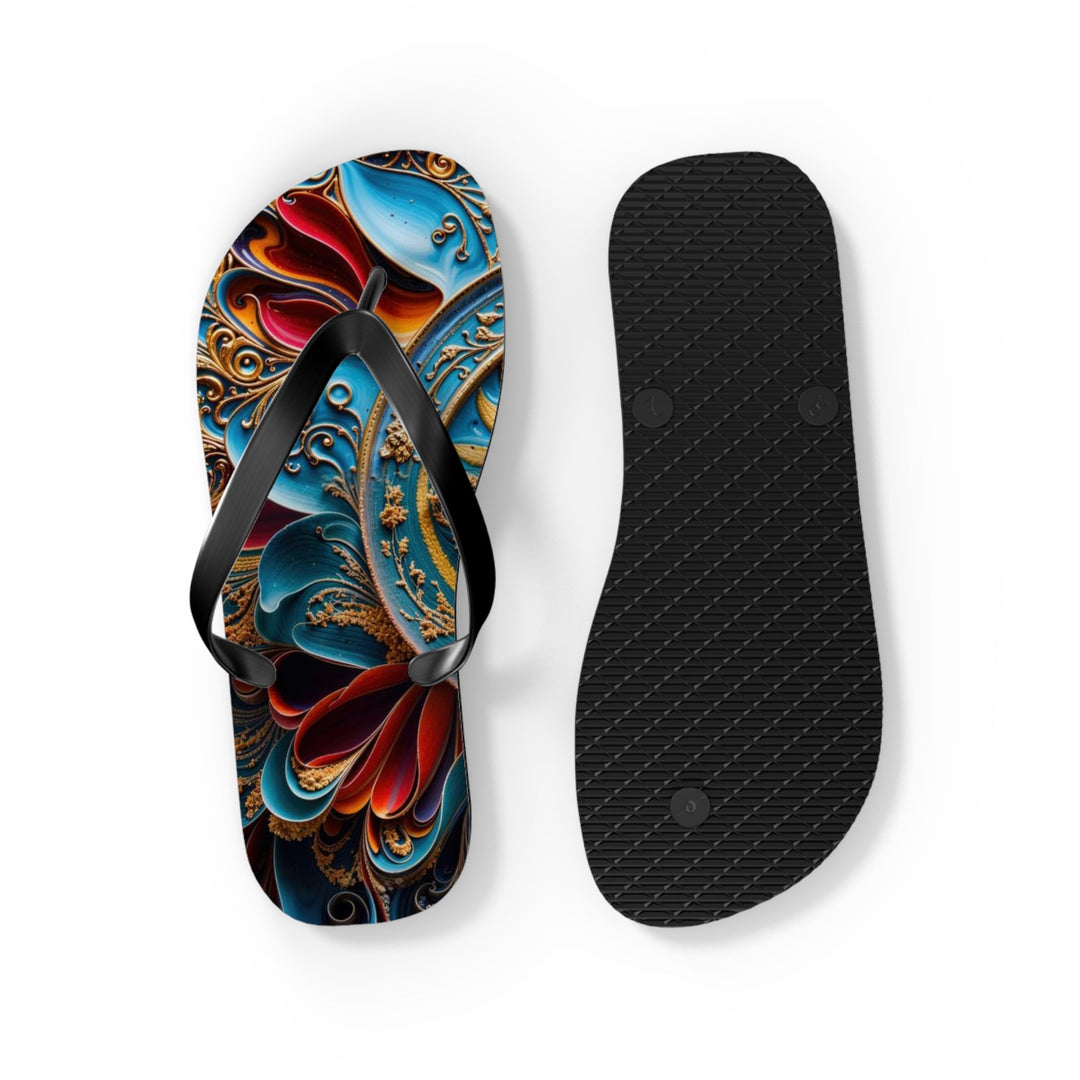 Intricate Floral Mandala - Flip Flops - Shoes - g(0D·IO) - XL - Black sole -