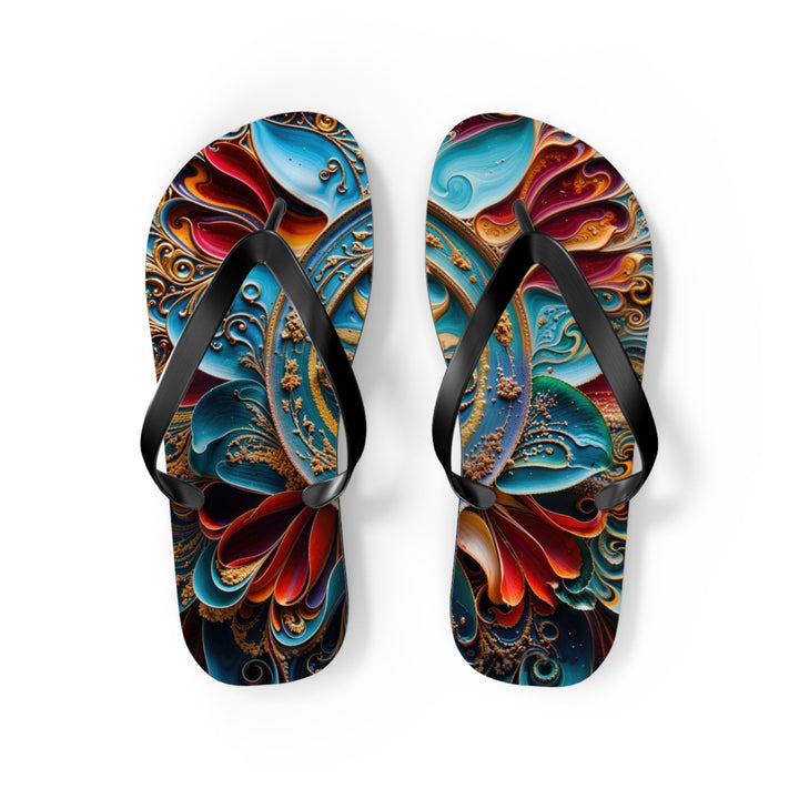 Intricate Floral Mandala - Flip Flops - Shoes - g(0D·IO) - M - Black sole -