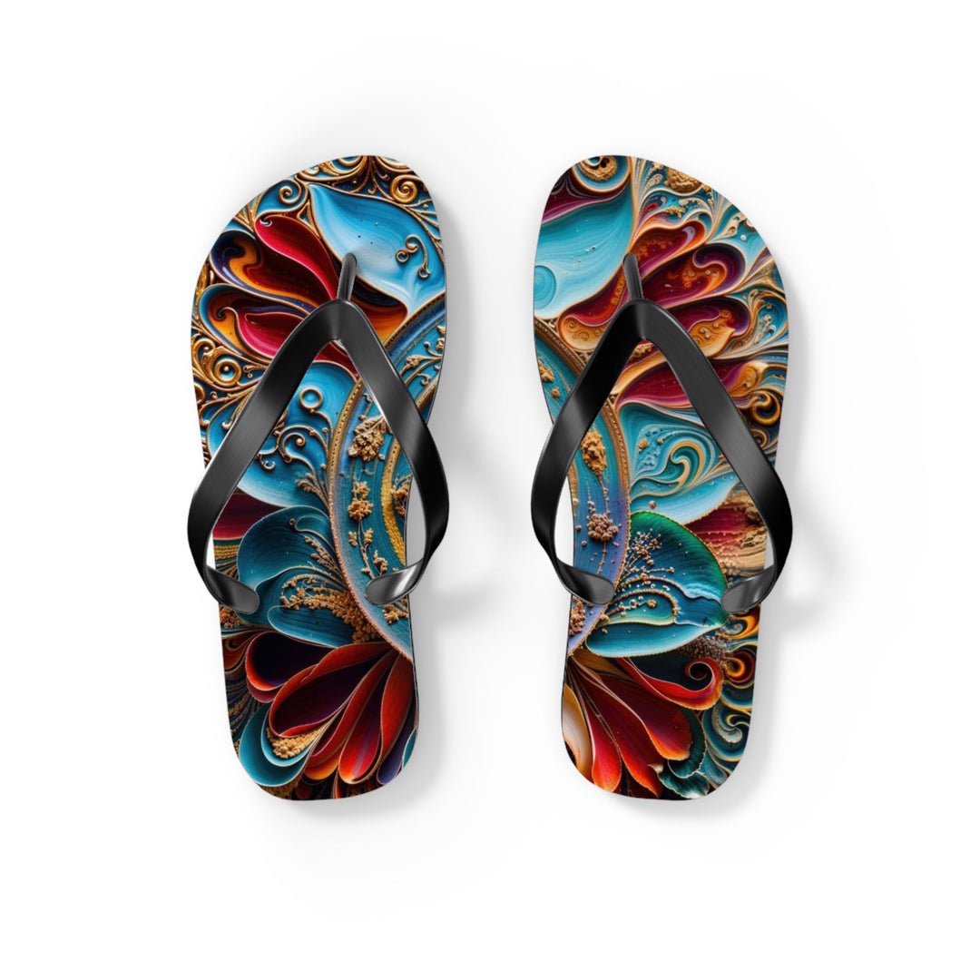 Intricate Floral Mandala - Flip Flops - Shoes - g(0D·IO) - S - Black sole -