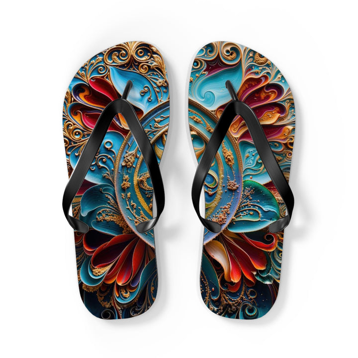 Intricate Floral Mandala - Flip Flops - Shoes - g(0D·IO) - L - Black sole -