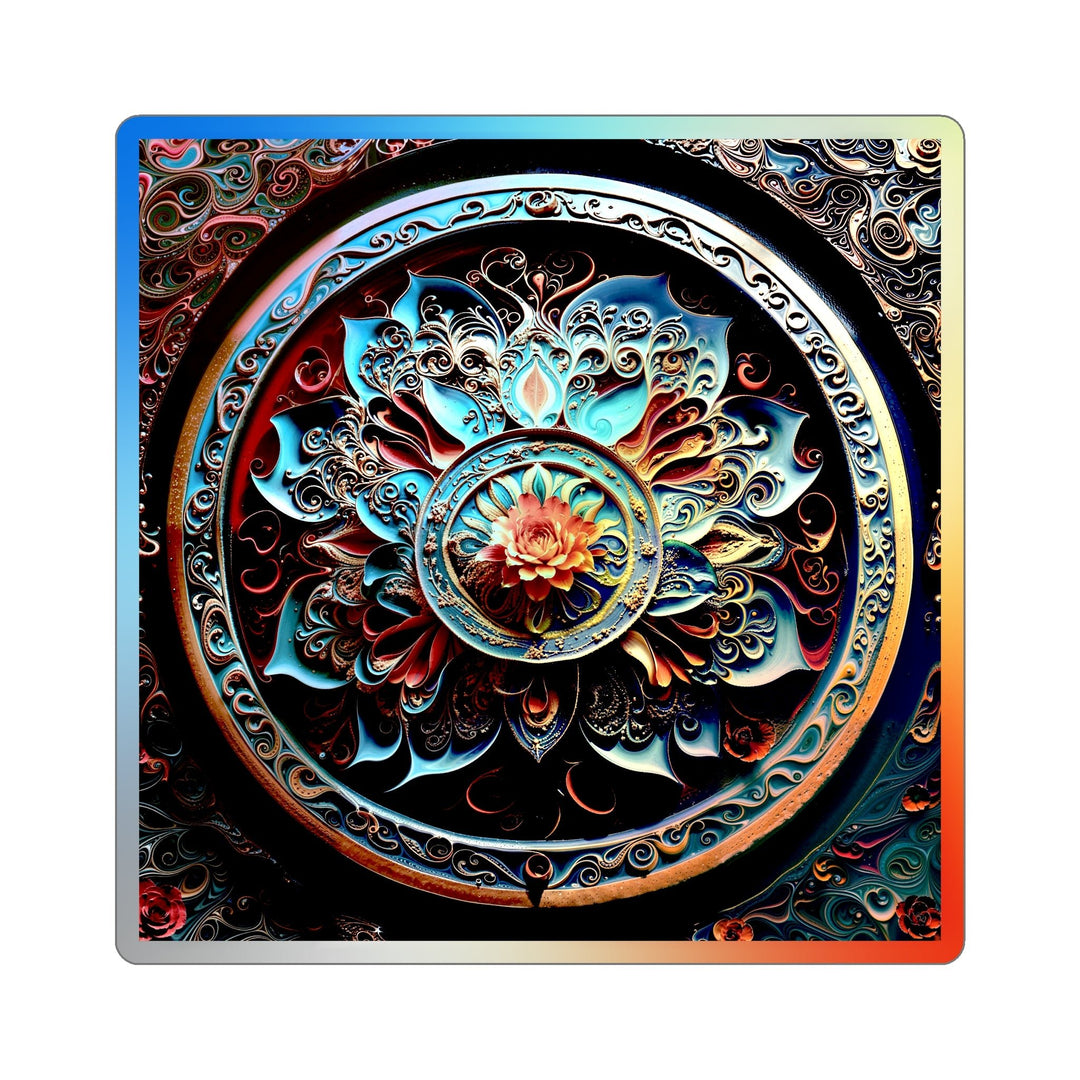 Intricate Floral Mandala - Holographic Die-Cut Sticker - Paper products - g(0D·IO) - 6" × 6" - Die-Cut - Holographic