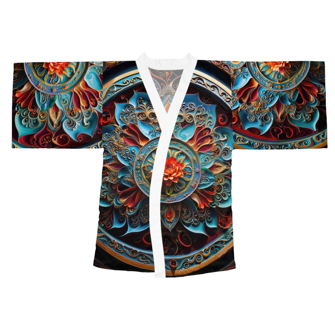 Intricate Floral Mandala - Long Sleeve Kimono Robe - All Over Prints - g(0D·IO) - XS - White -