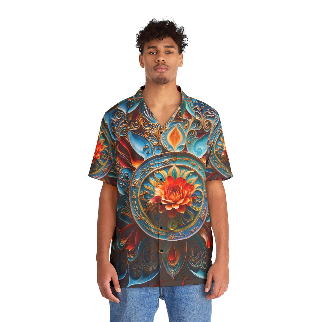 Intricate Floral Mandala - Men's Hawaiian Shirt - All Over Prints - g(0D·IO) - S - Black -