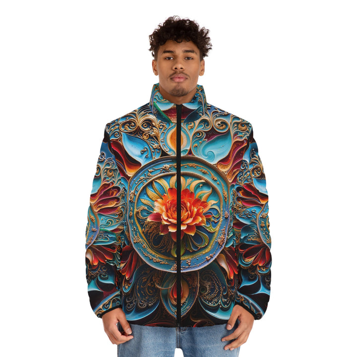 Intricate Floral Mandala - Puffer Jacket - All Over Prints - g(0D·IO) - S - Black zipper -