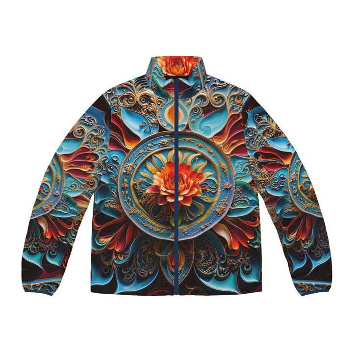 Intricate Floral Mandala - Puffer Jacket - All Over Prints - g(0D·IO) - S - Dark blue zipper -