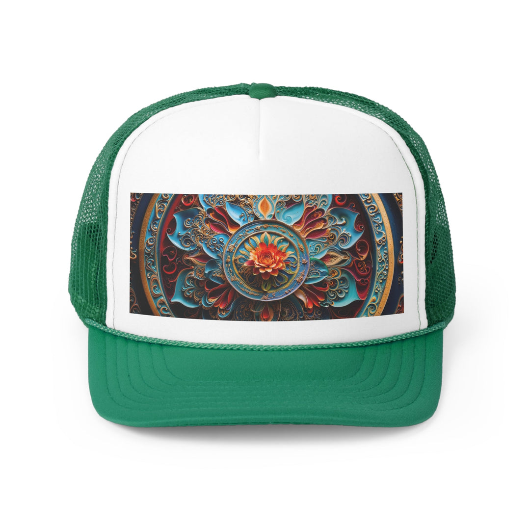 Intricate Floral Mandala - Trucker Hat - Hats - g(0D·IO) - Green - One size -