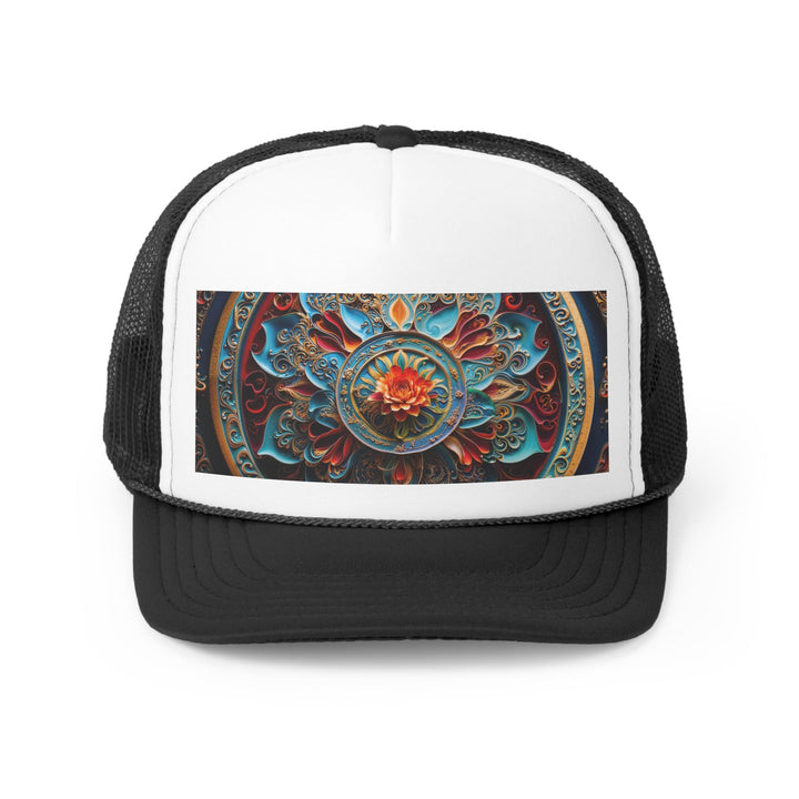 Intricate Floral Mandala - Trucker Hat - Hats - g(0D·IO) - Black - One size -