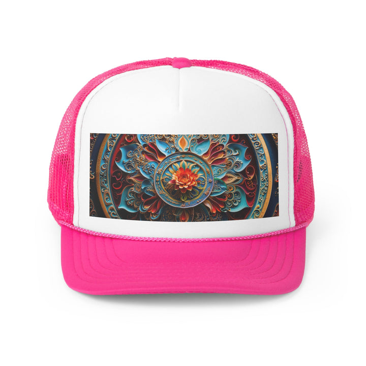 Intricate Floral Mandala - Trucker Hat - Hats - g(0D·IO) - Pink - One size -