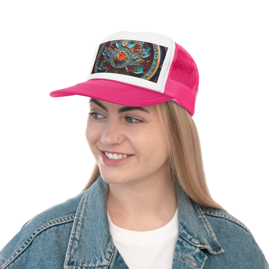 Intricate Floral Mandala - Trucker Hat - Hats - g(0D·IO) - Pink - One size -