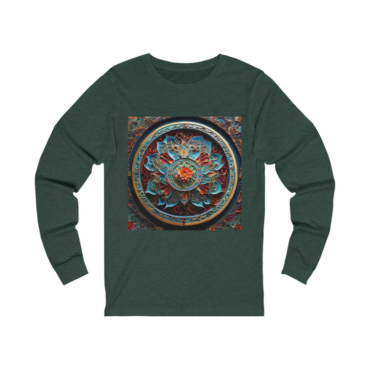 Intricate Floral Mandala - Unisex Jersey Long Sleeve Tee - Long-sleeve - g(0D·IO) - S - Heather Forest -