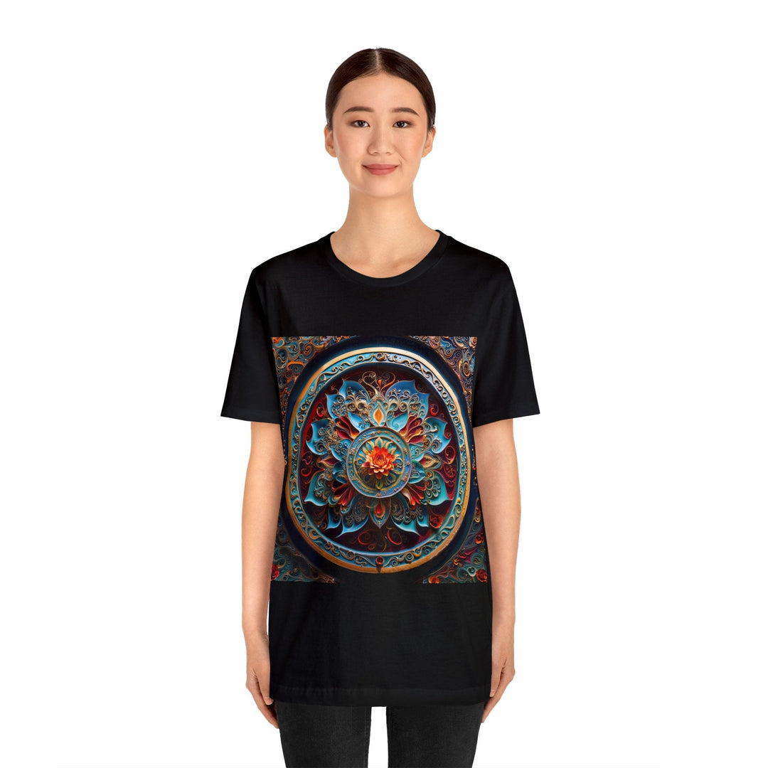 Intricate Floral Mandala - Unisex Jersey Short Sleeve Tee - T-Shirt - g(0D·IO) - Black - S -