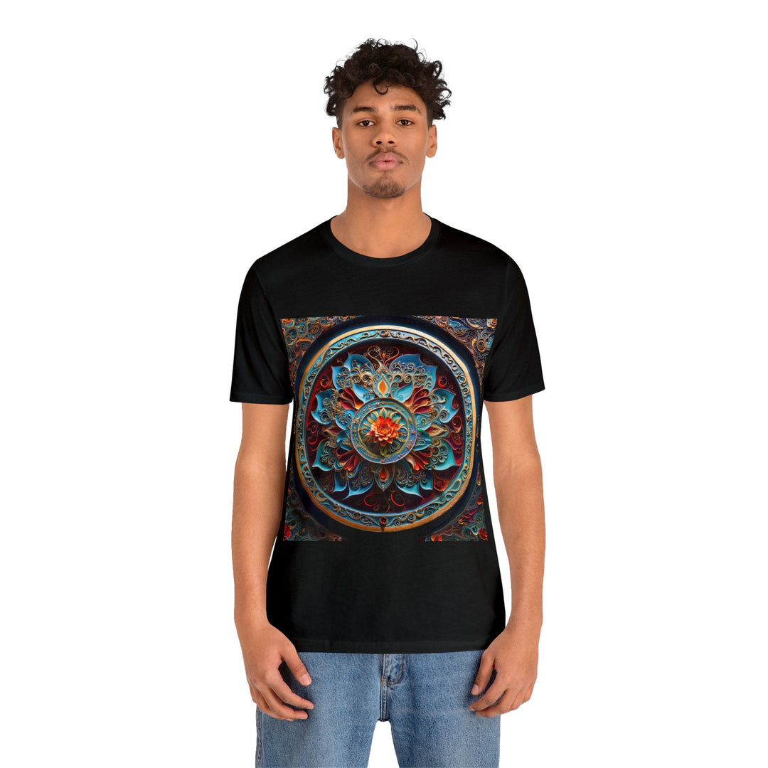 Intricate Floral Mandala - Unisex Jersey Short Sleeve Tee - T-Shirt - g(0D·IO) - Black - S -