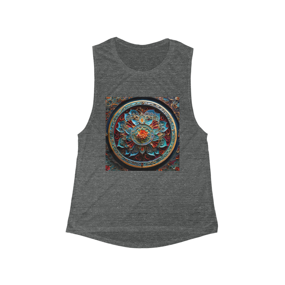 Intricate Floral Mandala - Women's Flowy Scoop Muscle Tank - Tank Top - g(0D·IO) - S - Asphalt Slub -