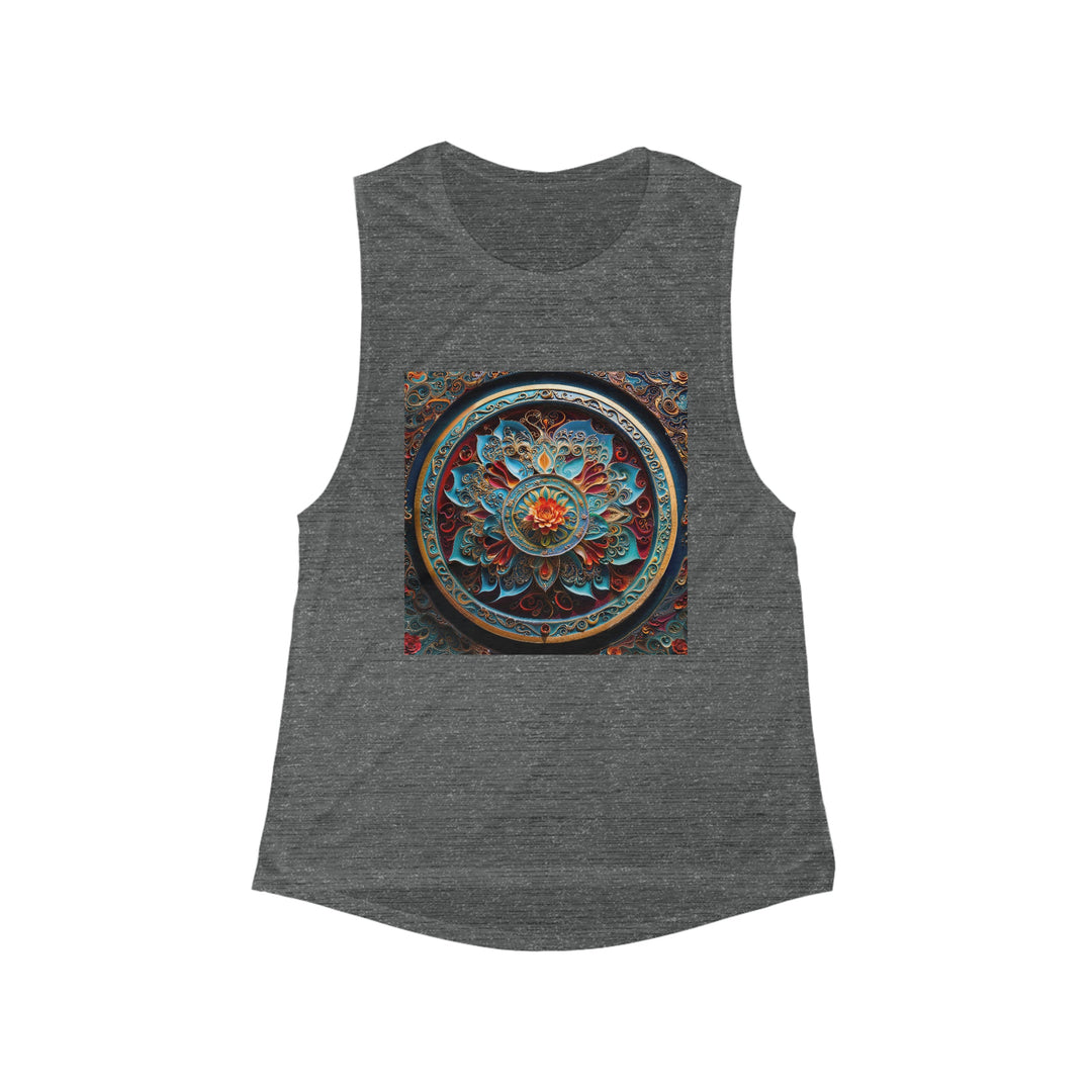 Intricate Floral Mandala - Women's Flowy Scoop Muscle Tank - Tank Top - g(0D·IO) - S - Asphalt Slub -