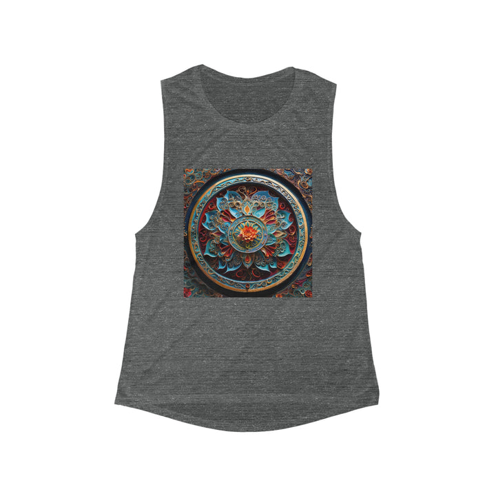 Intricate Floral Mandala - Women's Flowy Scoop Muscle Tank - Tank Top - g(0D·IO) - S - Asphalt Slub -