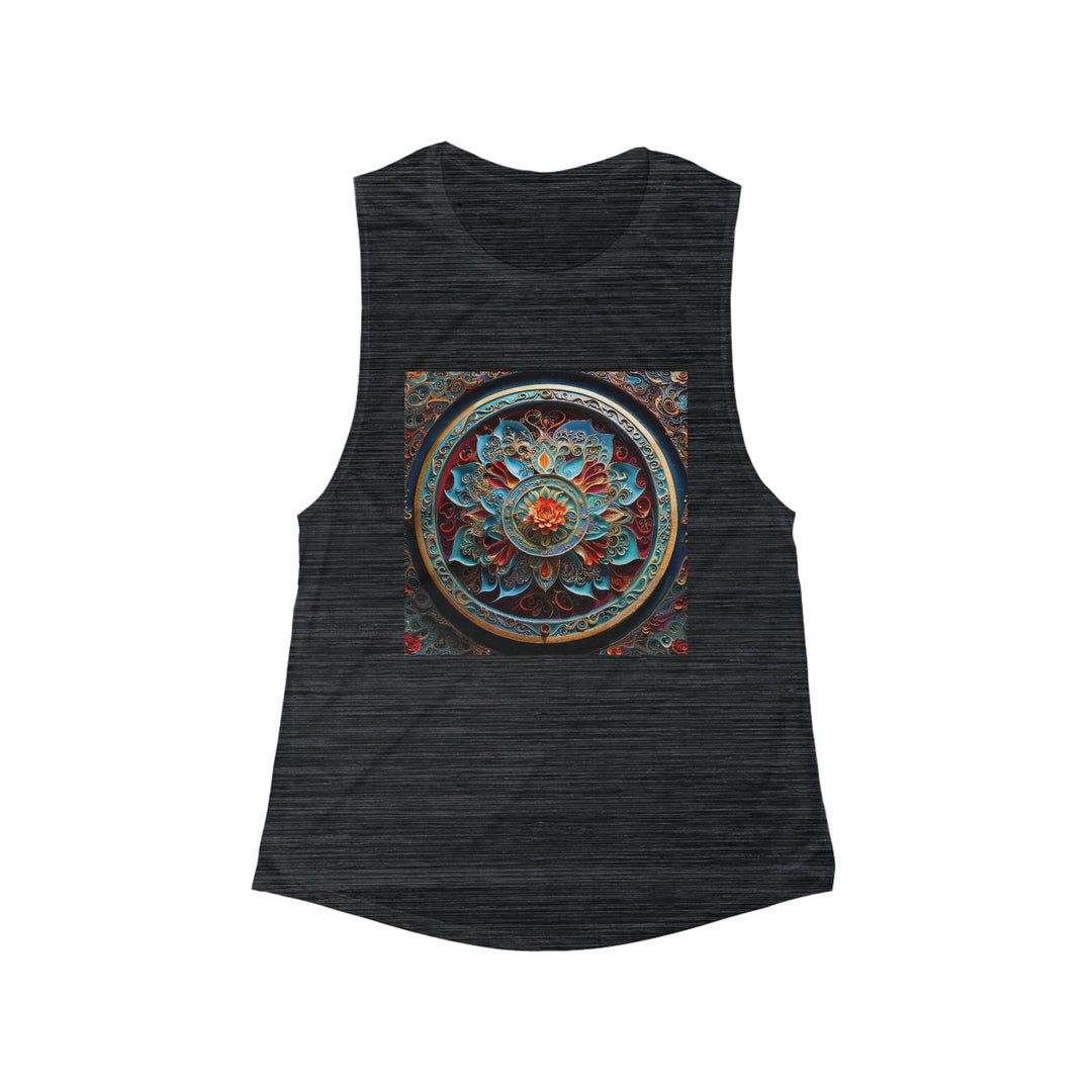 Intricate Floral Mandala - Women's Flowy Scoop Muscle Tank - Tank Top - g(0D·IO) - S - Black Slub -