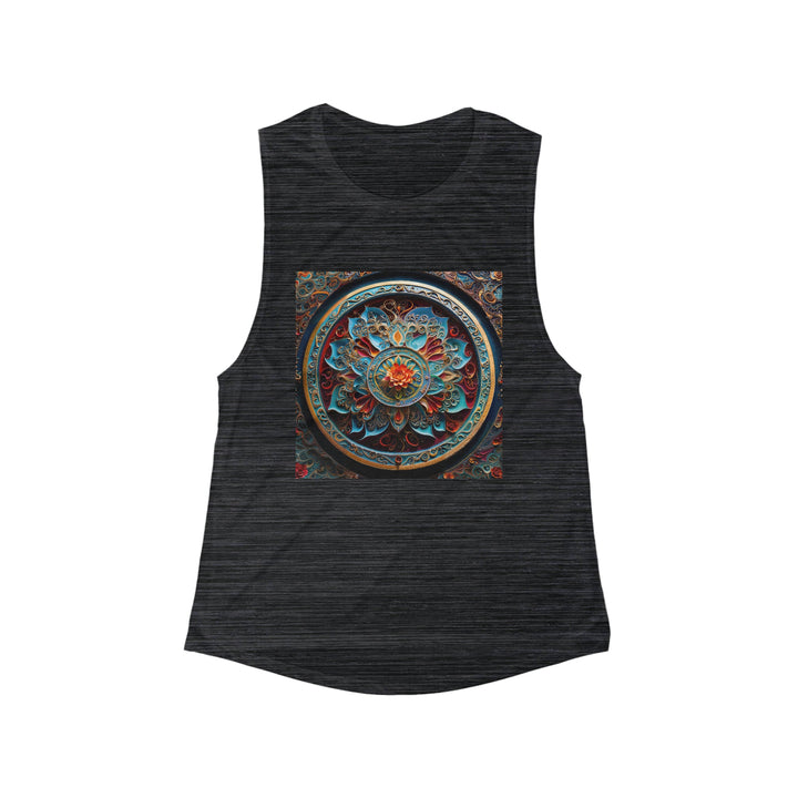 Intricate Floral Mandala - Women's Flowy Scoop Muscle Tank - Tank Top - g(0D·IO) - S - Black Slub -