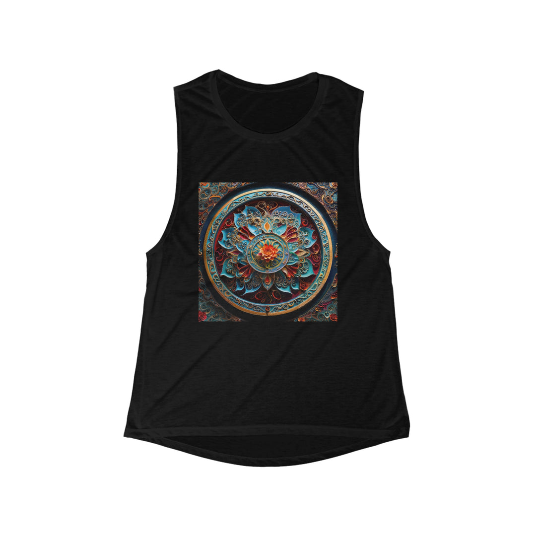 Intricate Floral Mandala - Women's Flowy Scoop Muscle Tank - Tank Top - g(0D·IO) - S - Black -