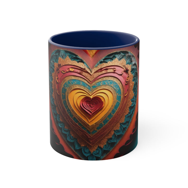 Intricate Heart Mandala - Accent Coffee Mug - Mug - g(0D·IO) - Navy - 11oz -