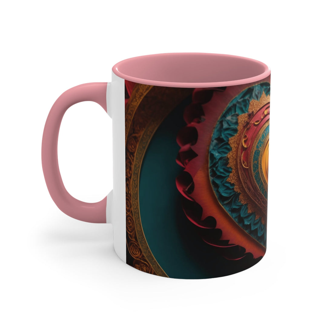 Intricate Heart Mandala - Accent Coffee Mug - Mug - g(0D·IO) - Pink - 11oz -